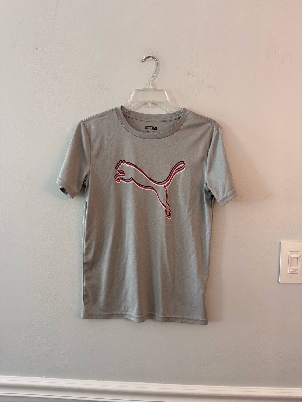 Puma Gray Short-Sleeve Tee with Red-Outlined Puma Logo